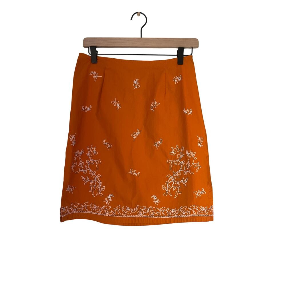 vintage Ann Taylor loft 100% cotton orange embroidered mini skirt-6 Petite